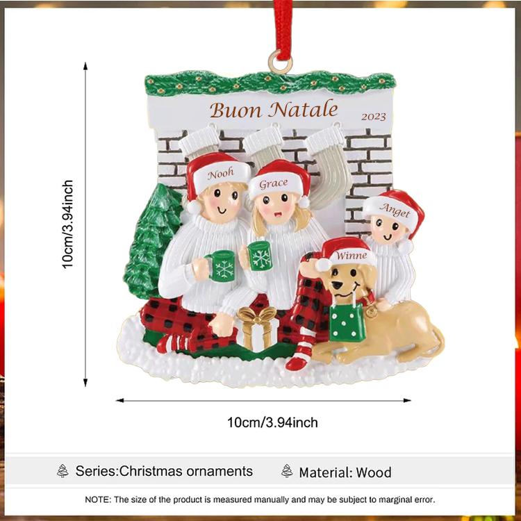 Decorazione Natalizia Personalizzata – Con 4 Nomi, Testo e Anno Personalizzato, Regalo in Legno per la Famiglia | Jessemade