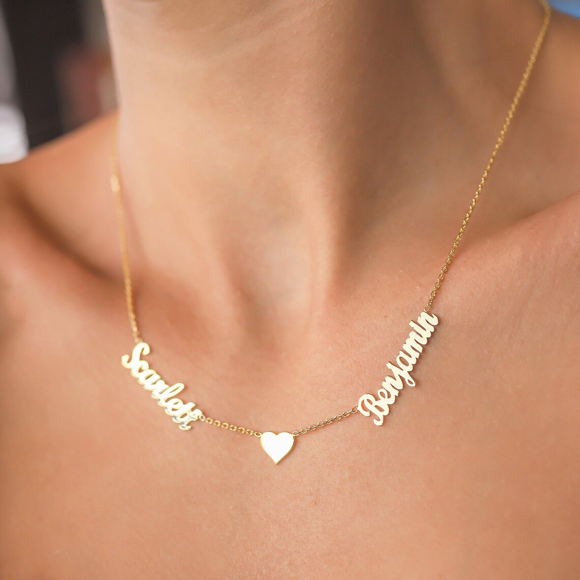 Collana personalizzato d'argento due nomi con il cuore