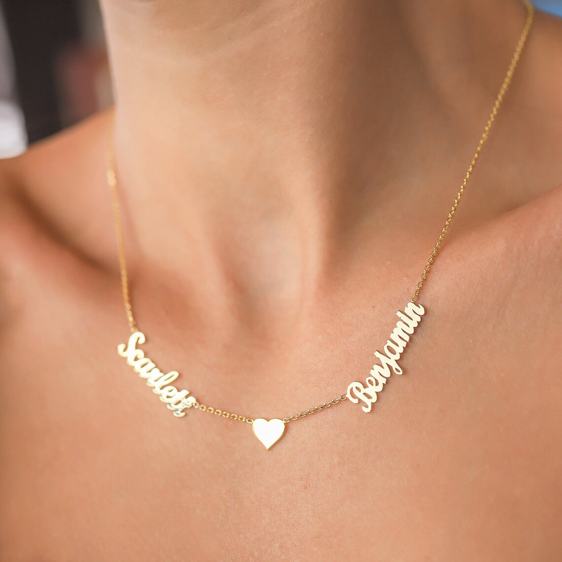 Collana personalizzato d'argento due nomi con il cuore