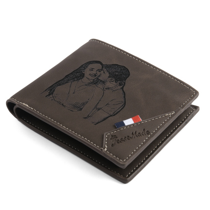 Portafoglio Bifold in pelle personalizzato con foto incisa e nome, regalo per uomo