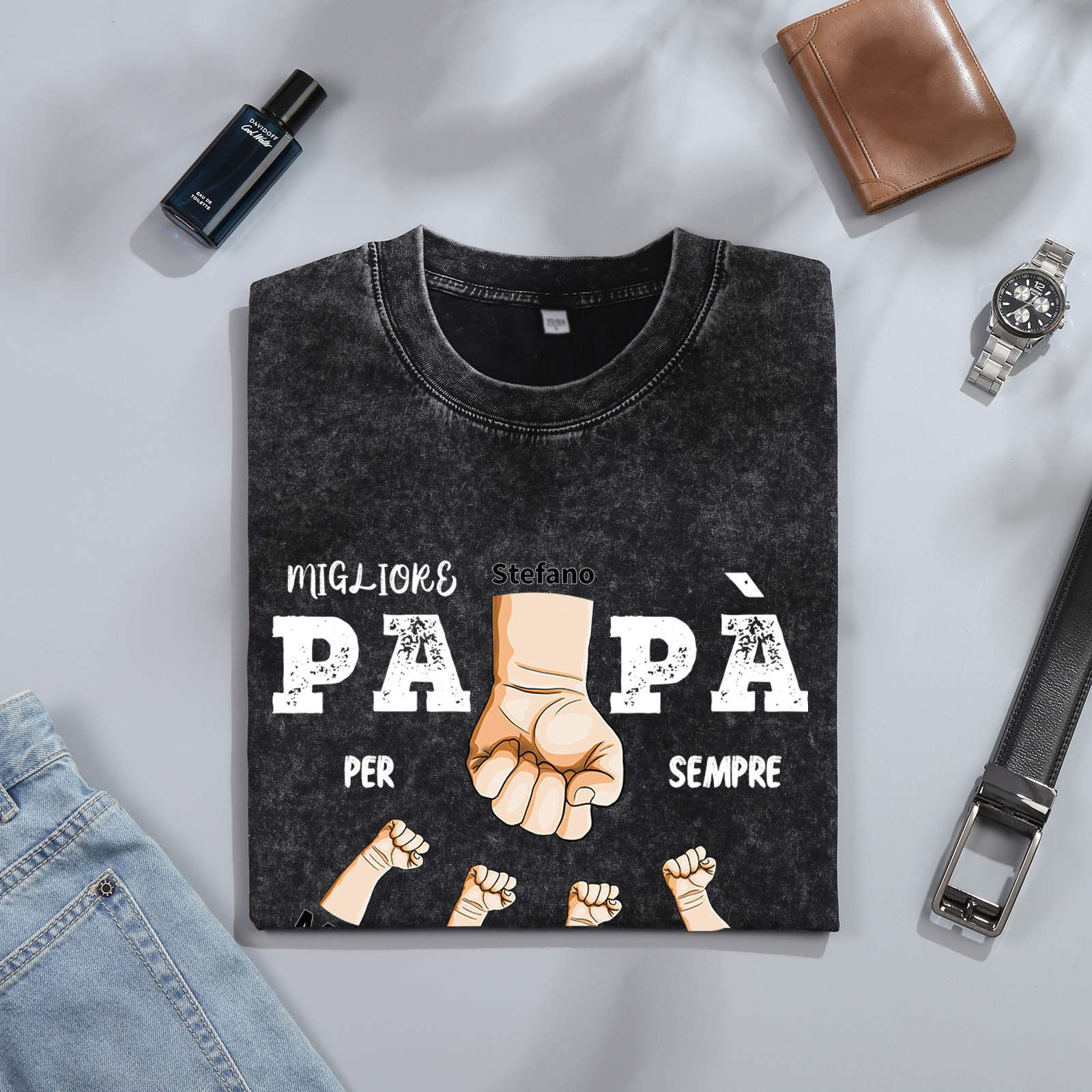 Maglietta in cotone girocollo pugno a pugno con nome personalizzato regalo per papà