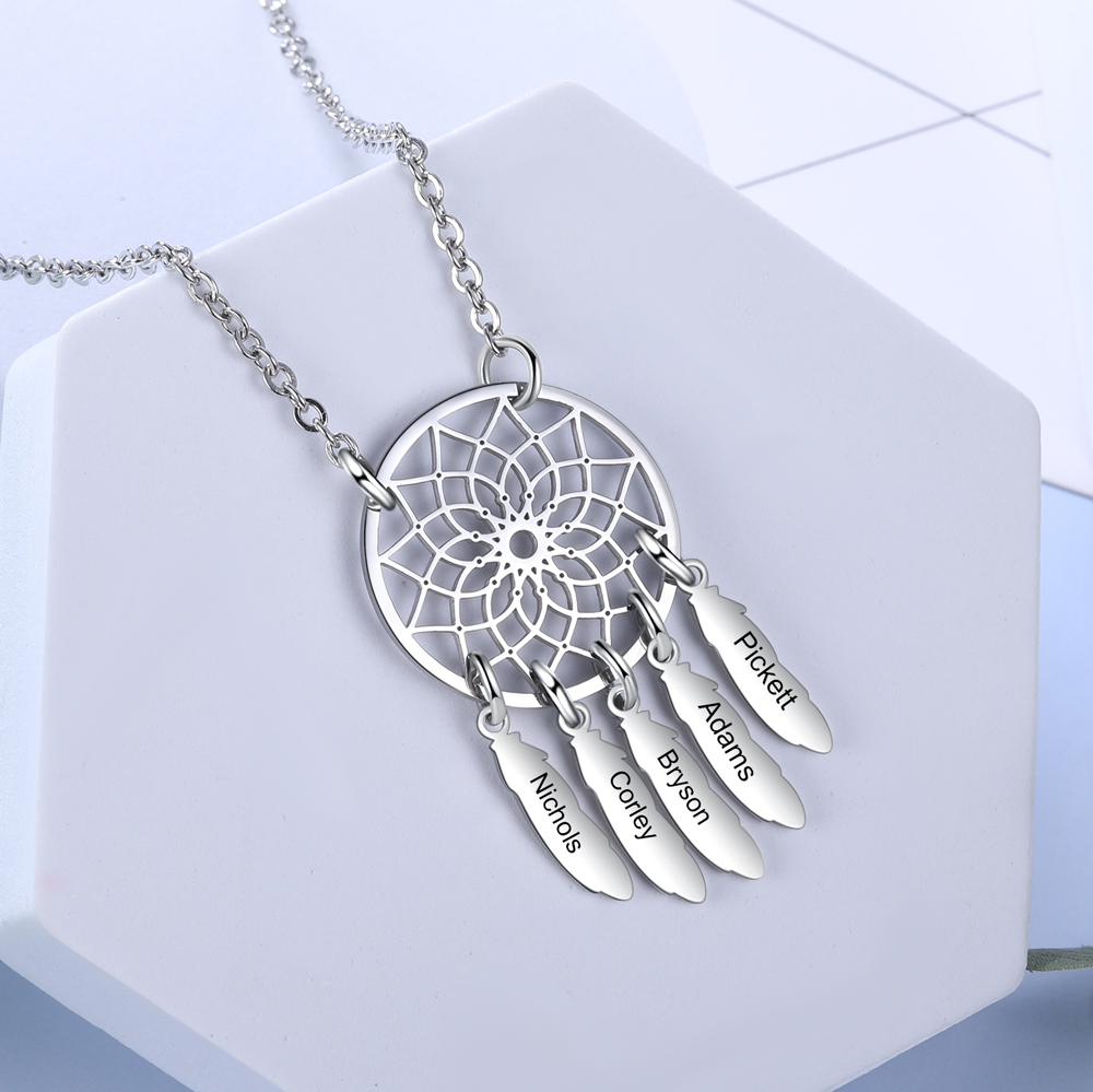 Genealogia Dreamcatcher collana con 3 nomi personalizzati