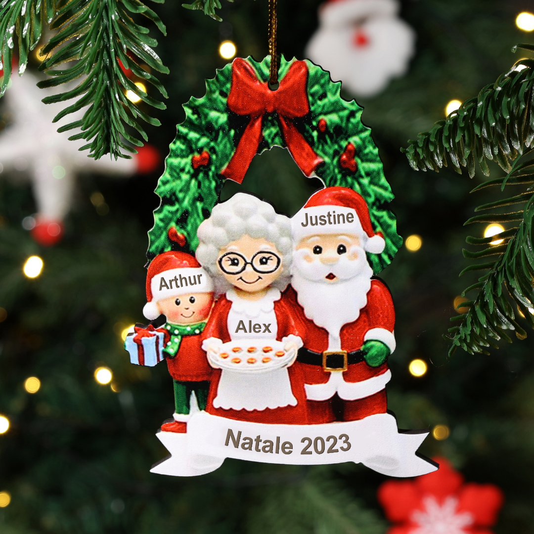 Ornamenti natalizi Bambola 3 nomi e testi personalizzati