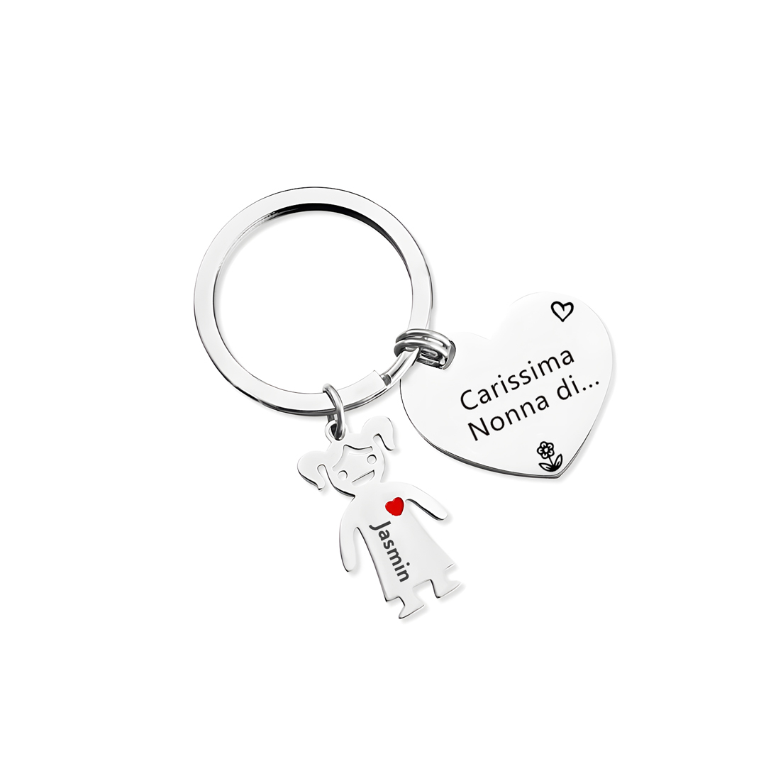 Portachiavi a cuore con ciondolo bambino 3 nomi regalo per nonna festa dei nonni famiglia riunione