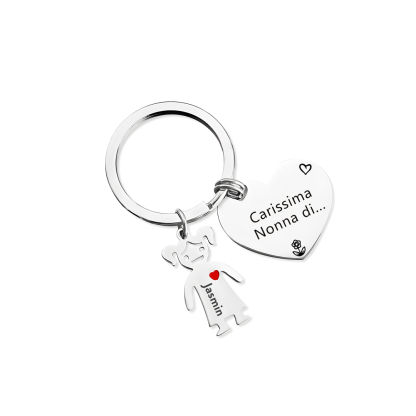 Portachiavi a cuore con ciondolo bambino 1 nome regalo per nonna festa dei nonni famiglia riunione