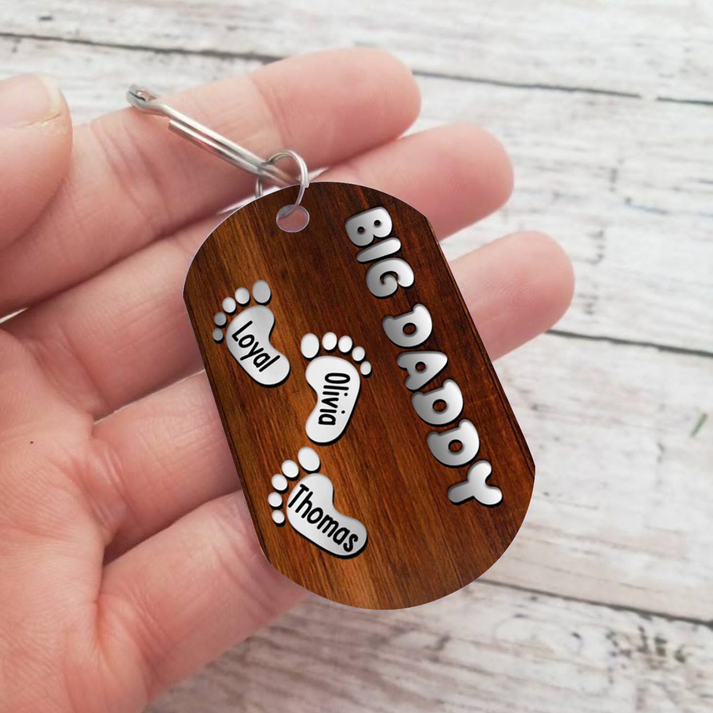 Nonno-Portachiavi con piedino 3 nomi e 1 testo personalizzati regalo per papà/nonno