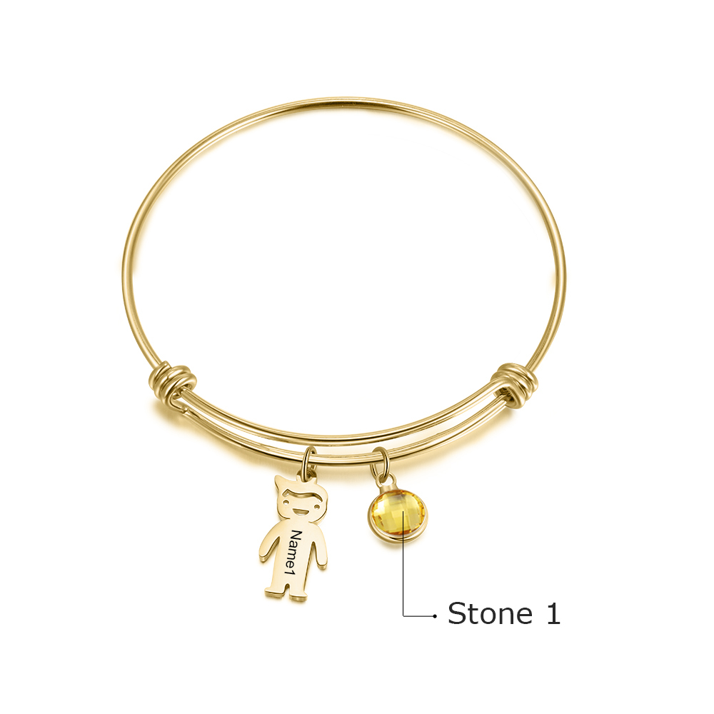 Bracciale regolabile Jessemade con 1 ciondolo per bambino e 1 pietra di nascita