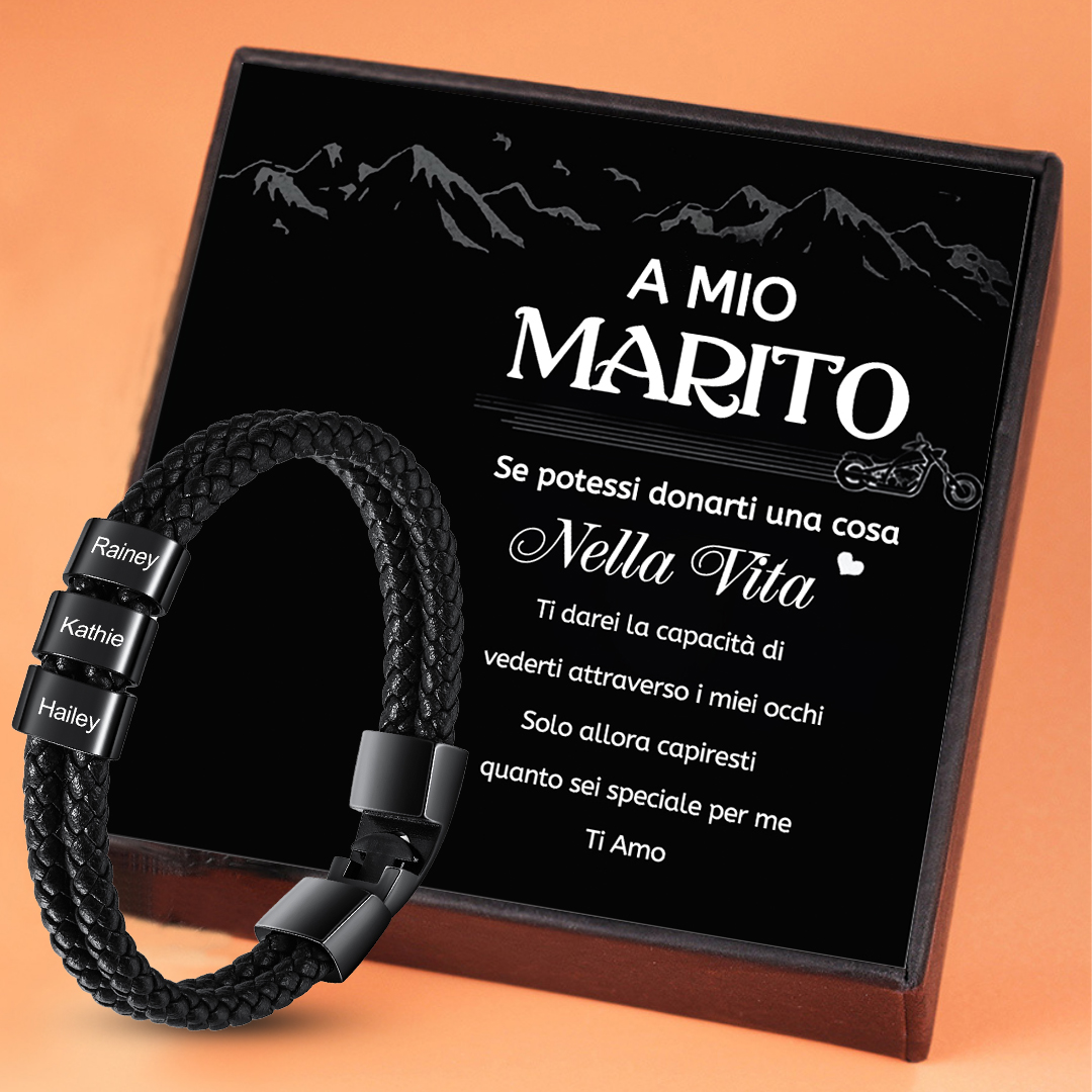 A MIO MARITO Bracciale in pelle 3 incisioni di nomi personalizzabili
