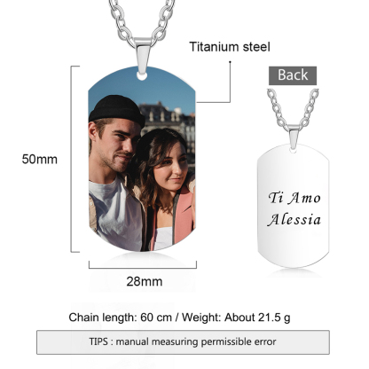 Ti amo-Collana acciaio inox per coppia1 nome 1 testo e 1 foto personalizzabili