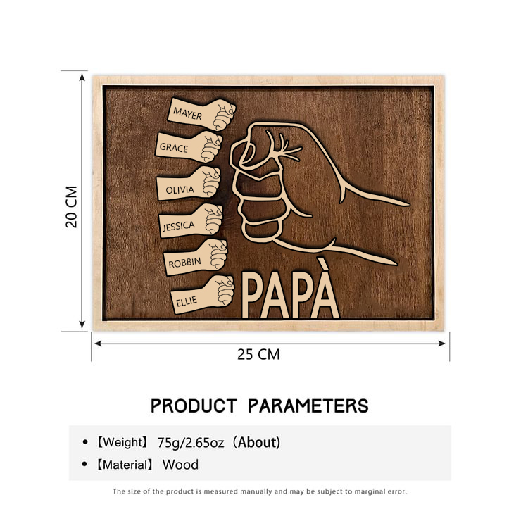 Targa di legno pugno a pugno 6 nomi personalizzabile regalo per papà