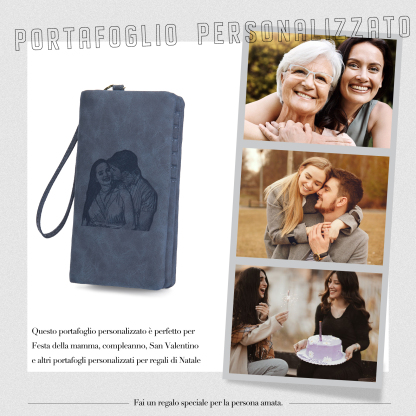 Festa della Mamma Portafoglio lungo in pelle PU 1 Nome personalizzato con foto e testo e 2 lettere