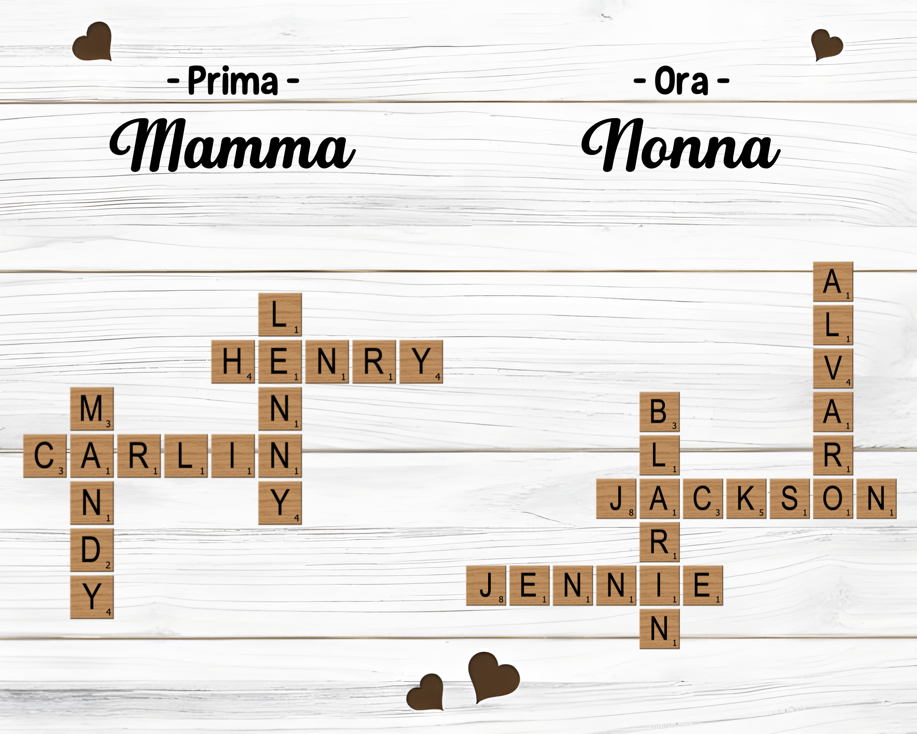 Targa in legno personalizzata, regalo di famiglia con cruciverba, ricordo per la nonna