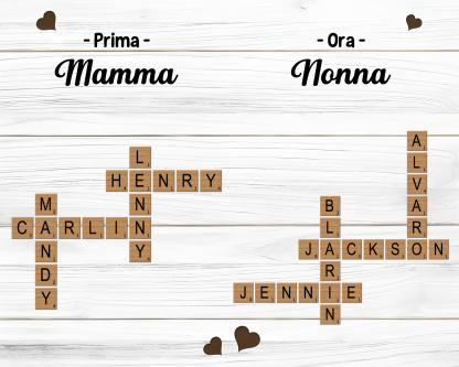 Targa in legno personalizzata, regalo di famiglia con cruciverba, ricordo per la nonna