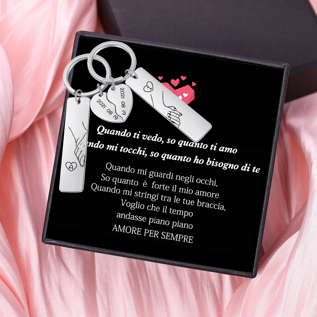 Jessemade IT Portachiavi personalizzabile con 2 lettere e data cuore a coppia