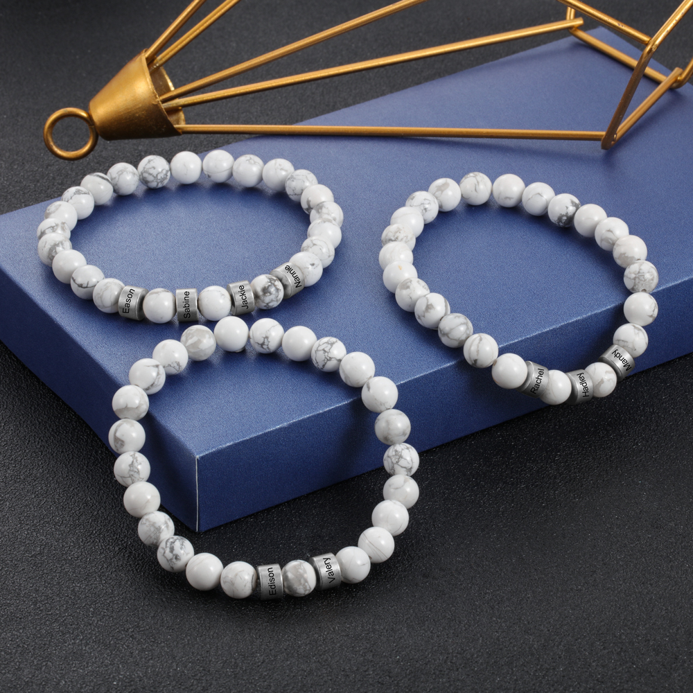 Braccialetto 3 nomi braccialetto personalizzato in howlite bianco