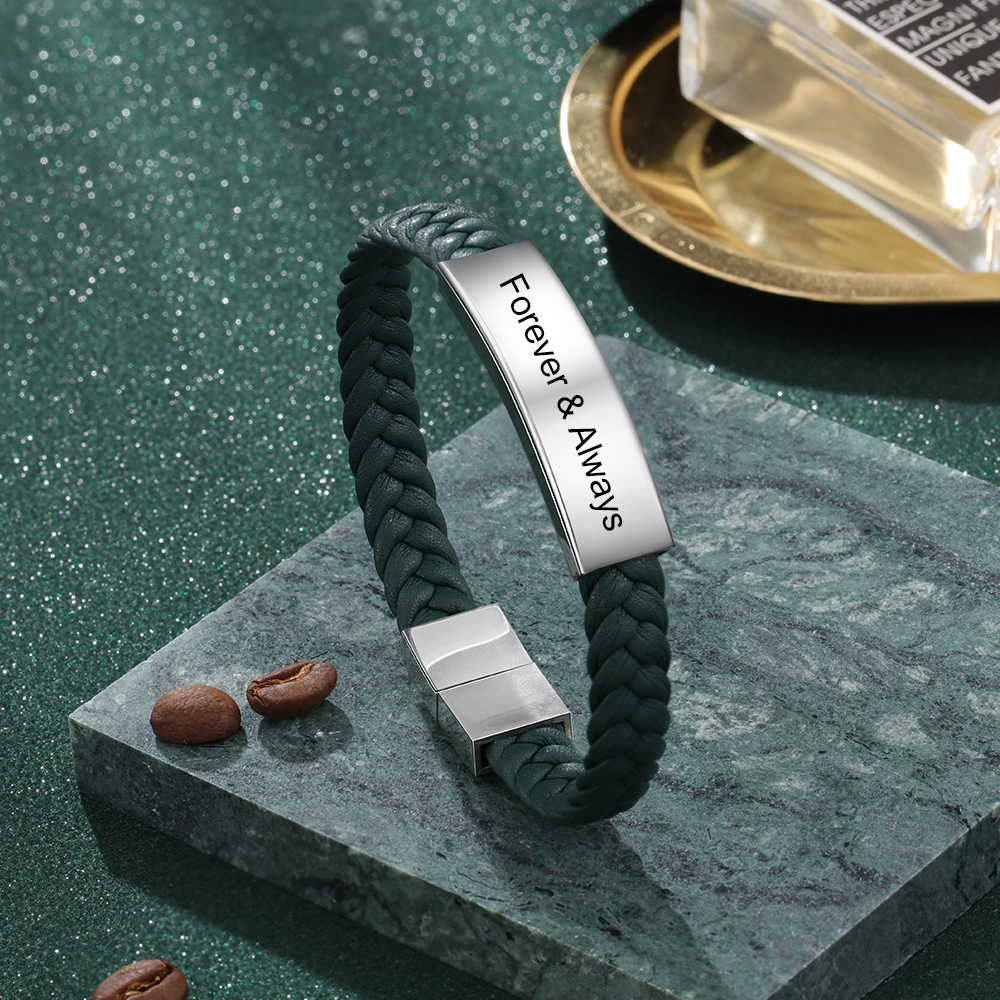 A MIO MARITO - Bracciale in pelle intrecciata Bracciale con testo personalizzato per gli uomini