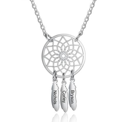 Genealogia Dreamcatcher collana con 3 nomi personalizzati e 3 pietre di nascita