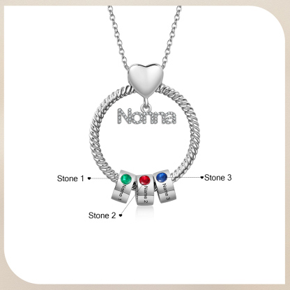 Collana con ciondolo nonna 3 nomi incisioni e pietre di nascita personalizzate