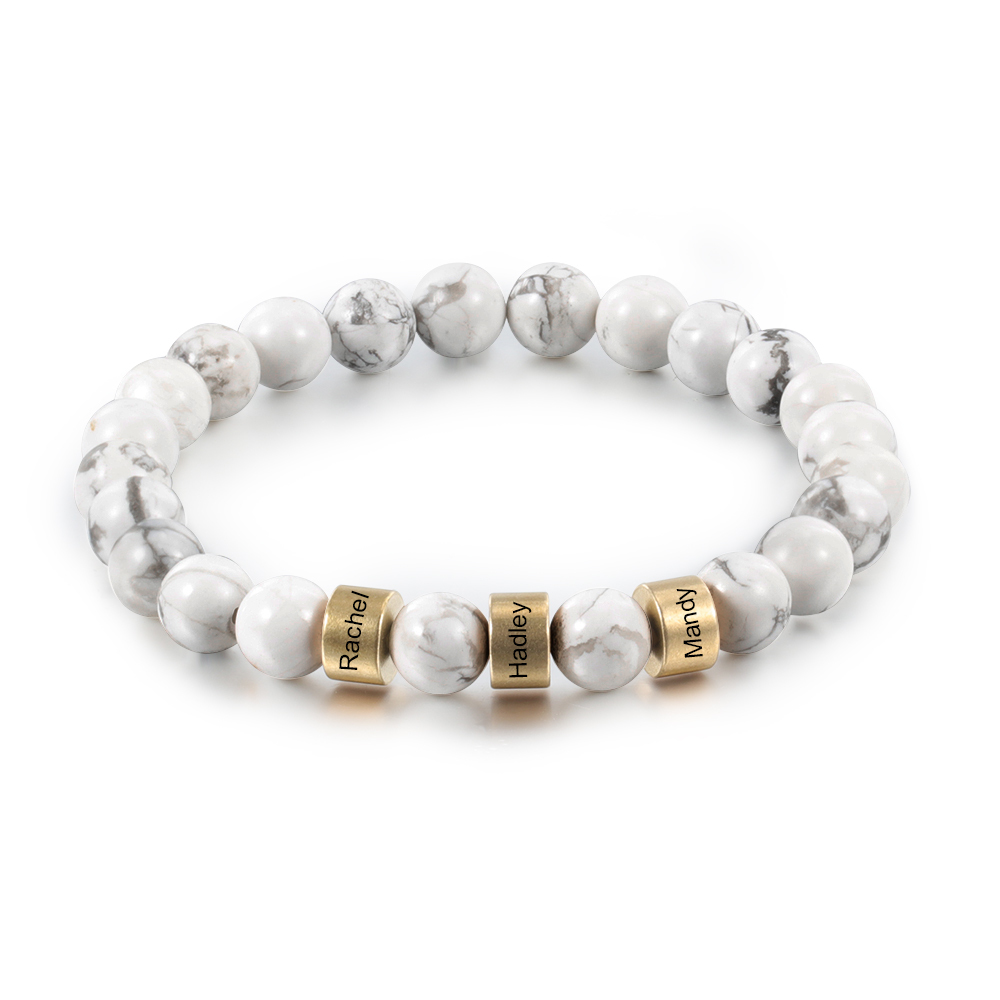 Jessemade IT Braccialetto 3 nomi braccialetto personalizzato in howlite bianco