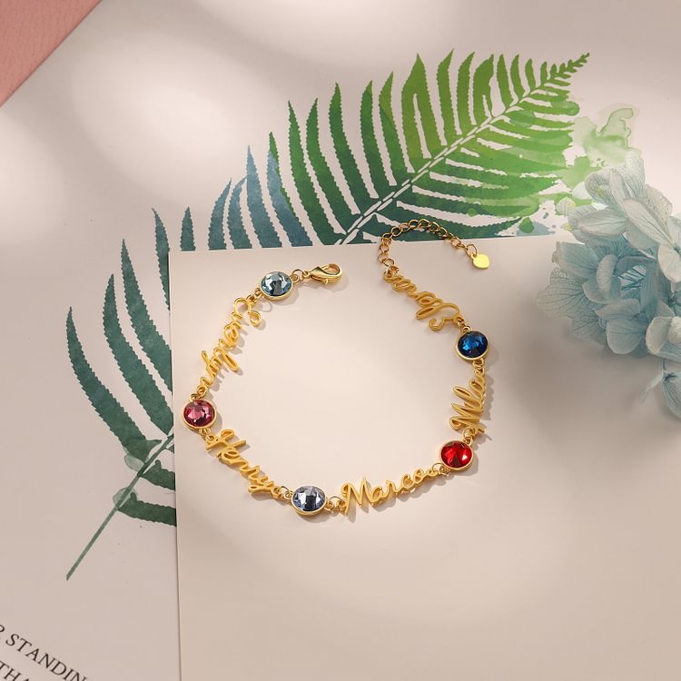 Braccialetto anello con 5 nomi e 5 pietre di nascita personalizzabili regalo per donna