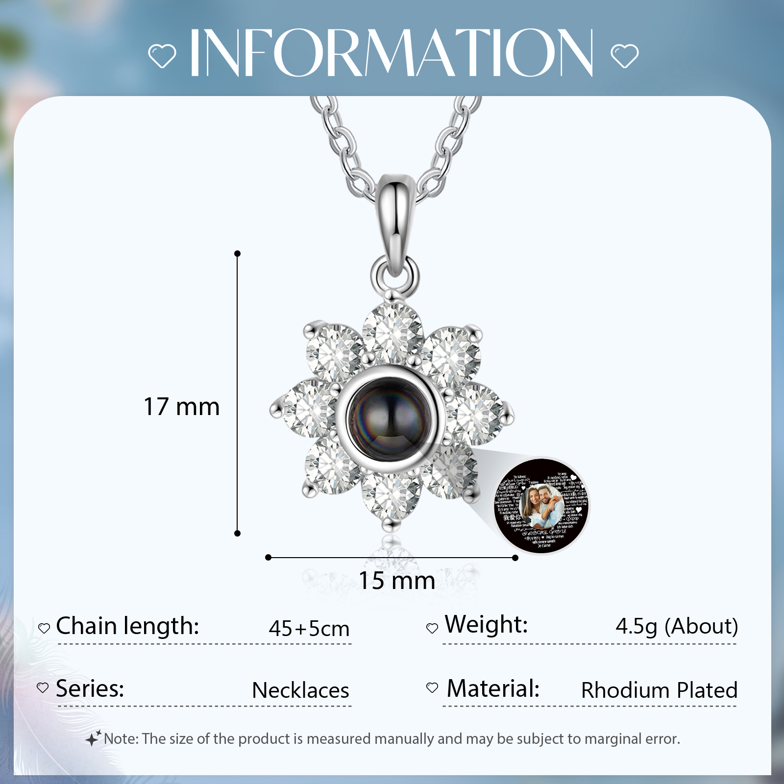 Collana girasole con proiezione di foto personalizzabile per donna