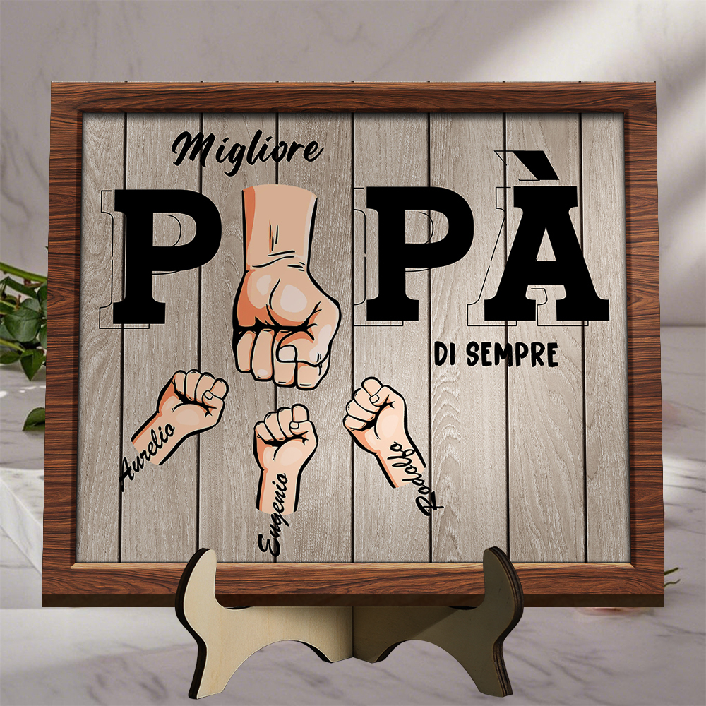 1-6 nomi e pugni - Targa in legno personalizzata con grafica Il miglior papà di sempre - Regalo per la Festa del Papà | Jessemade