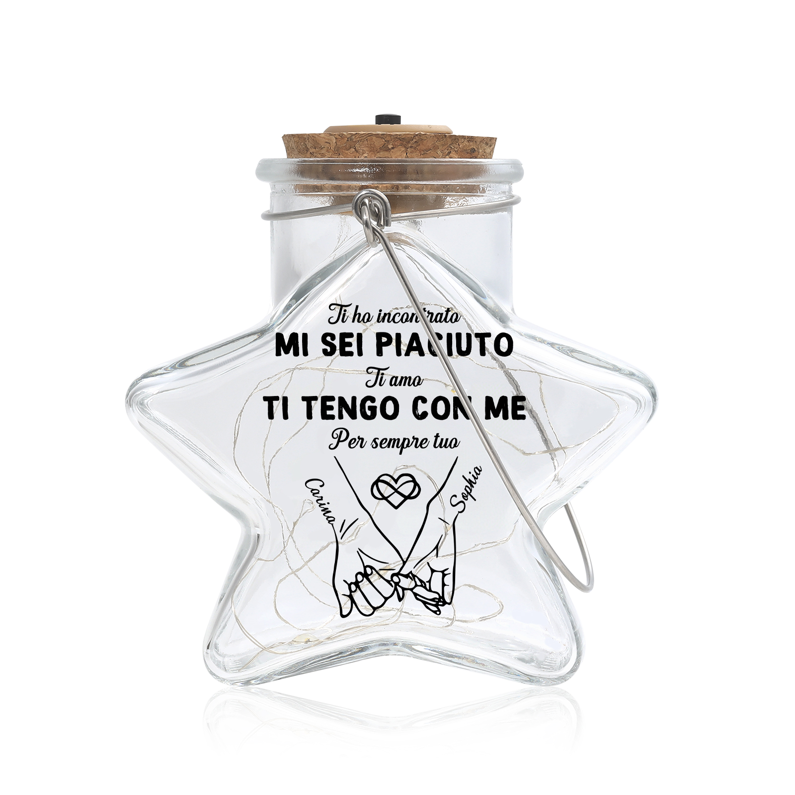 Lampada Stella Personalizzata con Nomi – Barattolo in Vetro Luminosa a LED, Regalo per Coppia