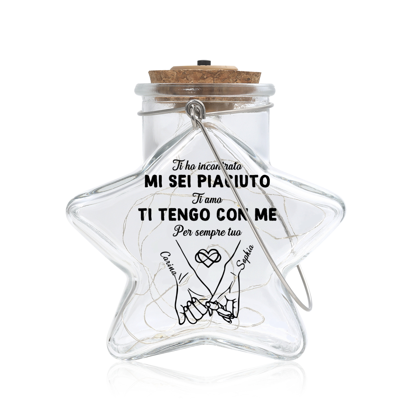 Lampada Stella Personalizzata con Nomi – Barattolo in Vetro Luminosa a LED, Regalo per Coppia