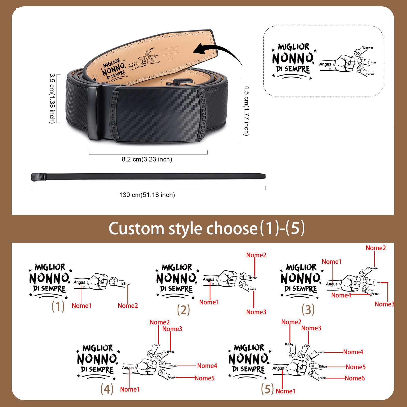 Cintura da uomo in pelle personalizzata con saluto a pugno – regalo per il nonno