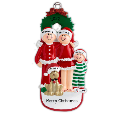 Famiglia in vestito natalizio con cane carino 4 nomi personalizzabili