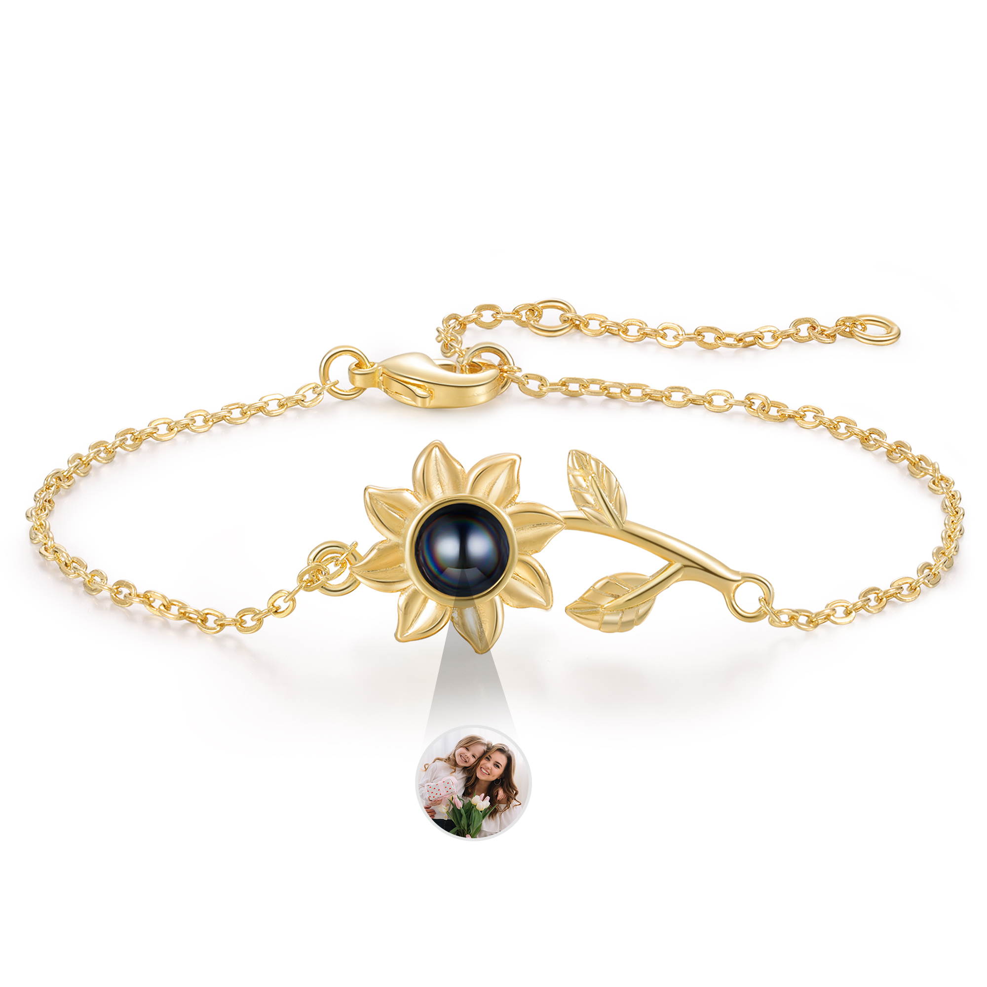 Braccialetto girasole con proiezione di foto personalizzata regalo per donna