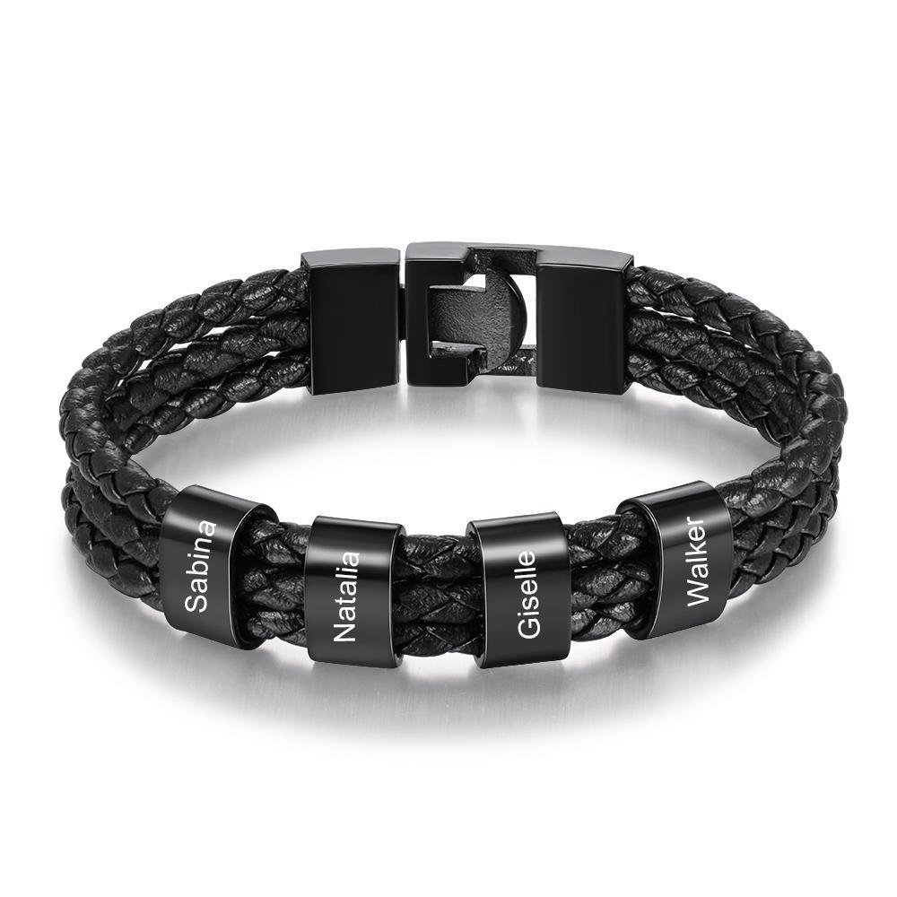 Jessemade IT A MIO CARO - Braccialetto maschile in pelle 4 nomi personalizzati