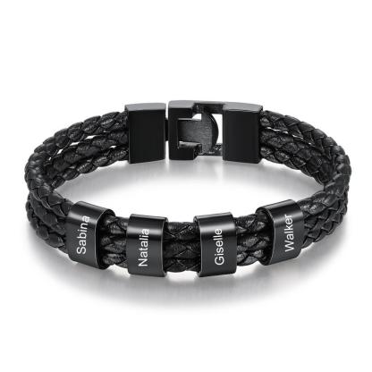 Jessemade IT A MIO CARO - Braccialetto maschile in pelle 4 nomi personalizzati