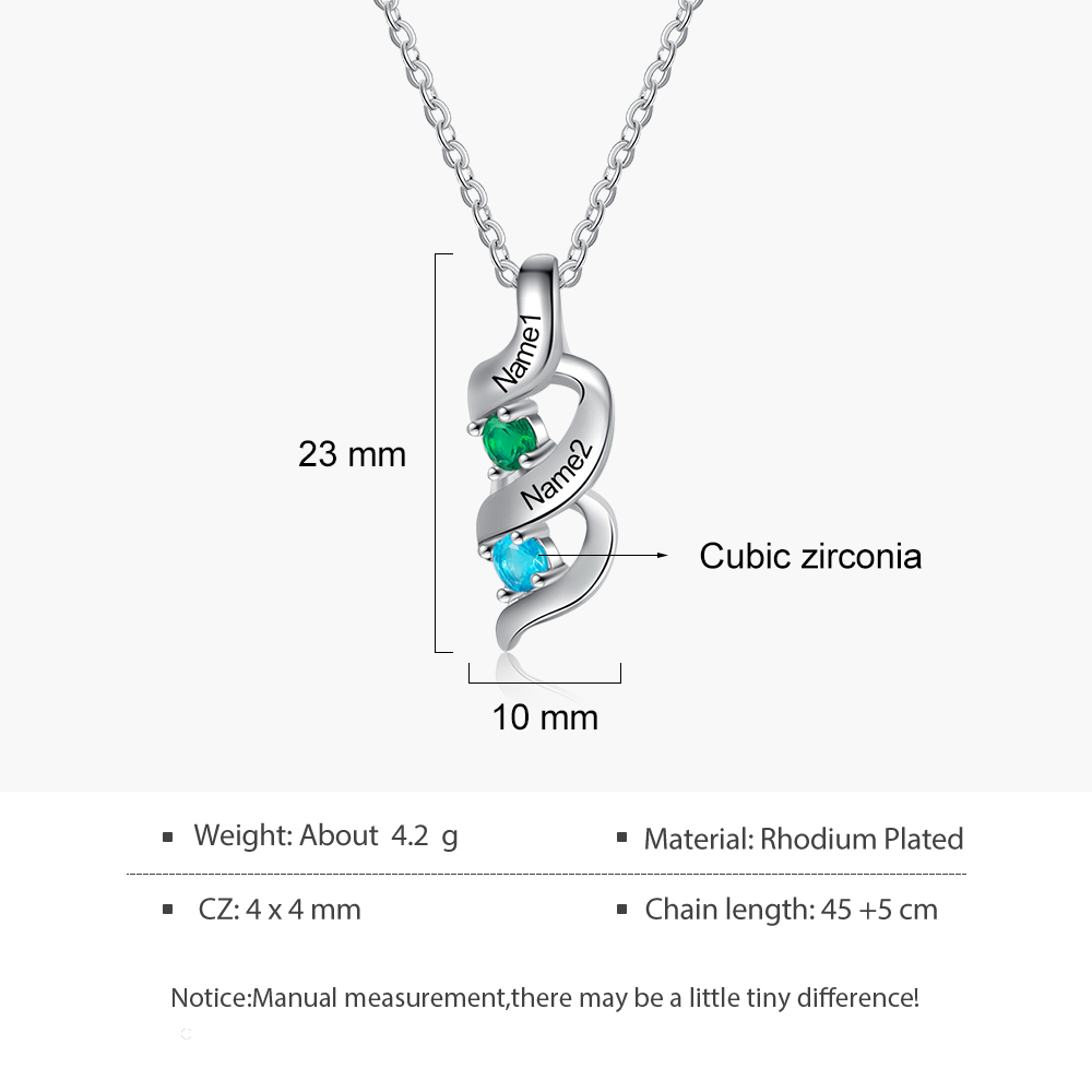 2 Names-Personalized Heart Bracelet and Necklace Set With 2 Birthstones Bangle Engraved Names Bracelet and Necklace Gift For Women