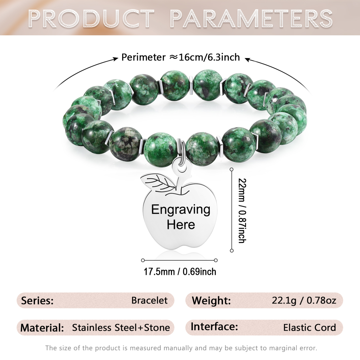 Braccialetto di pietre naturali con 1 testo personalizzato multicolori da scegliere
