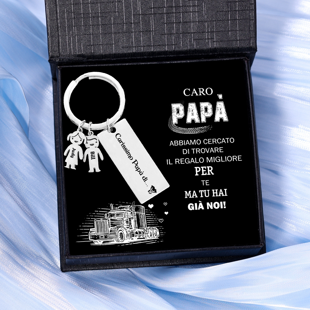 Portachiavi Personalizzato per Uomo - Incisione di 2 Nomi e Sagoma Bambino/Bambina - Idea Regalo per Papà, Nonni, Mariti  | Jessemade