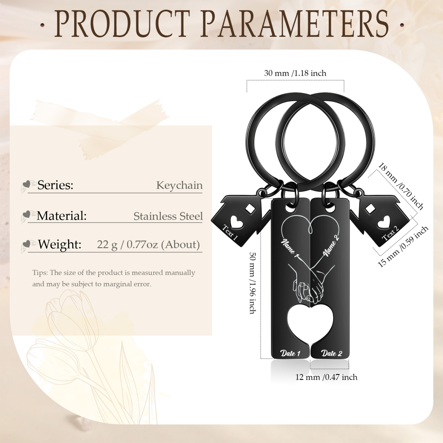 Insieme Per Sempre Portachiavi Per Coppia 2 nomi & data personalizzabili