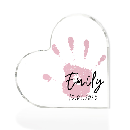 Decorazione acrilica impronta di mano a forma di cuore 1 nome e 1 data personalizzati