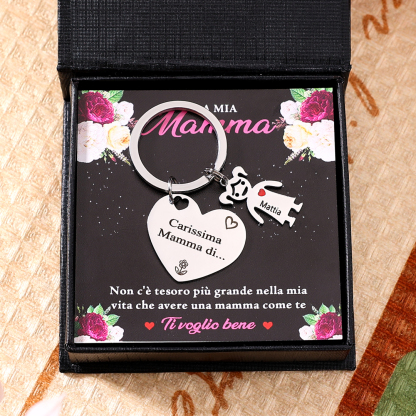 Festa della Mamma Carissima mamma di-Portachiavi a cuore con 1 ciondolo bambino 1 nome personalizzato regalo per mamma