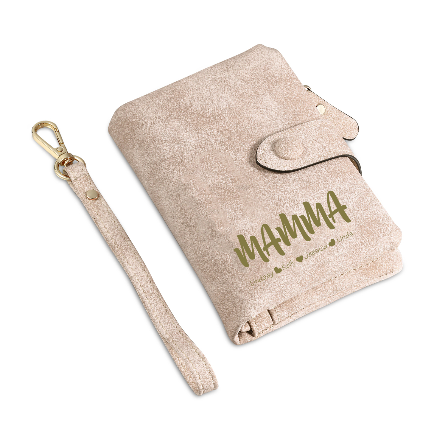Portafoglio in PU pelle con 3 nomi & 1 testo & 1 foto personalizzati per mamma