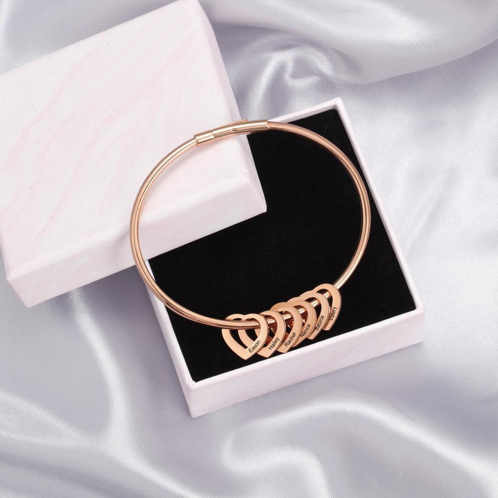 Braccialetto con 4 nomi personalizzati e 4 ciondoli di cuore per donna