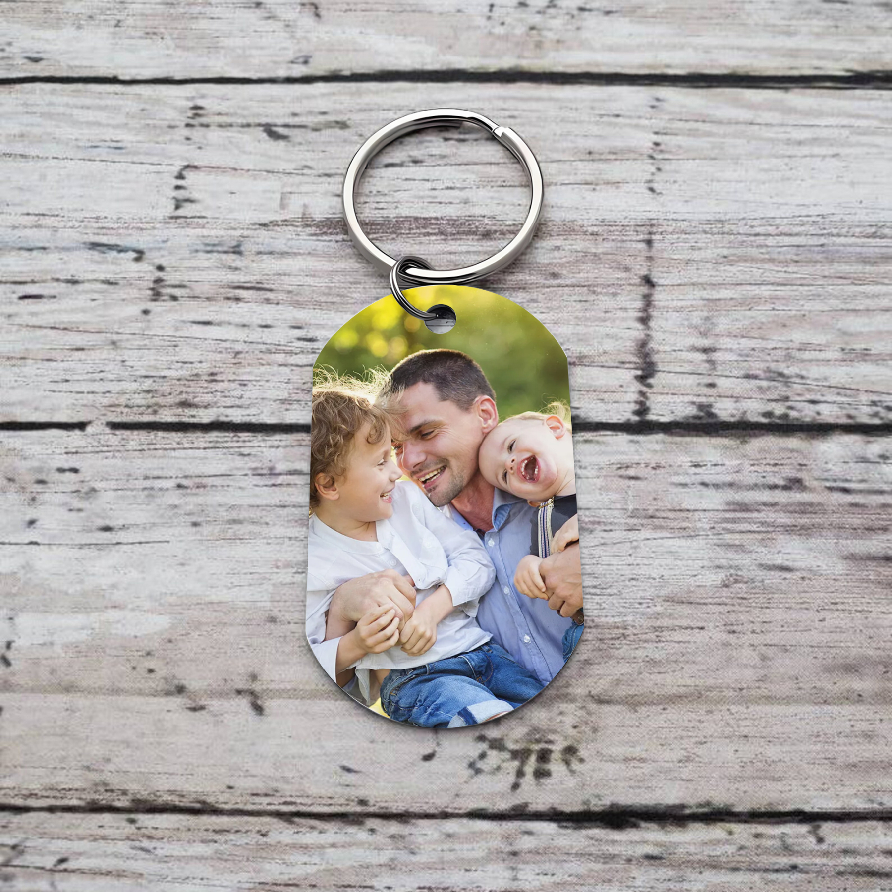 Papà/Nonno-Portachiavi con piedino 3 nomi e 1 foto personalizzati regalo per papà/nonno