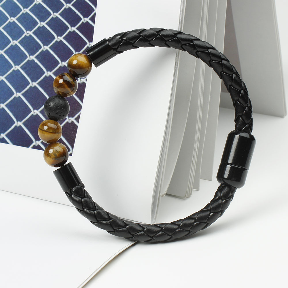 Tiger Eye Black Onyx Beaded Bracelet Men