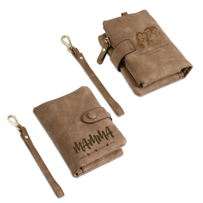 Portafoglio in PU pelle con 5 nomi & 2 testi & 1 foto personalizzati per mamma