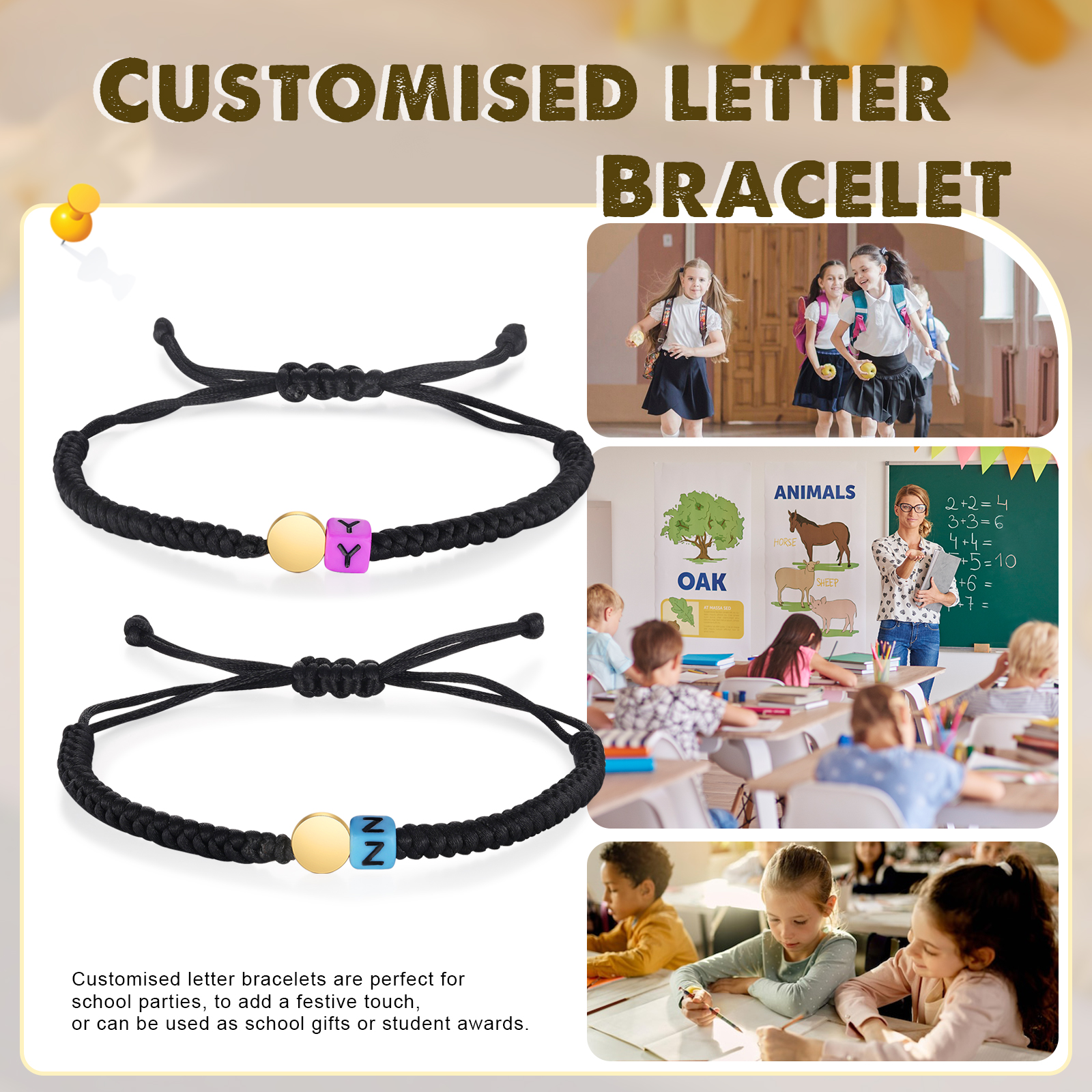 2PCS Braccialetto con perline di 2 lettere personalizzato regalo per scuola