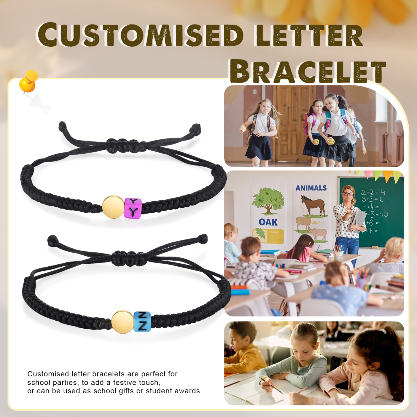 2PCS Braccialetto con perline di 2 lettere personalizzato regalo per scuola