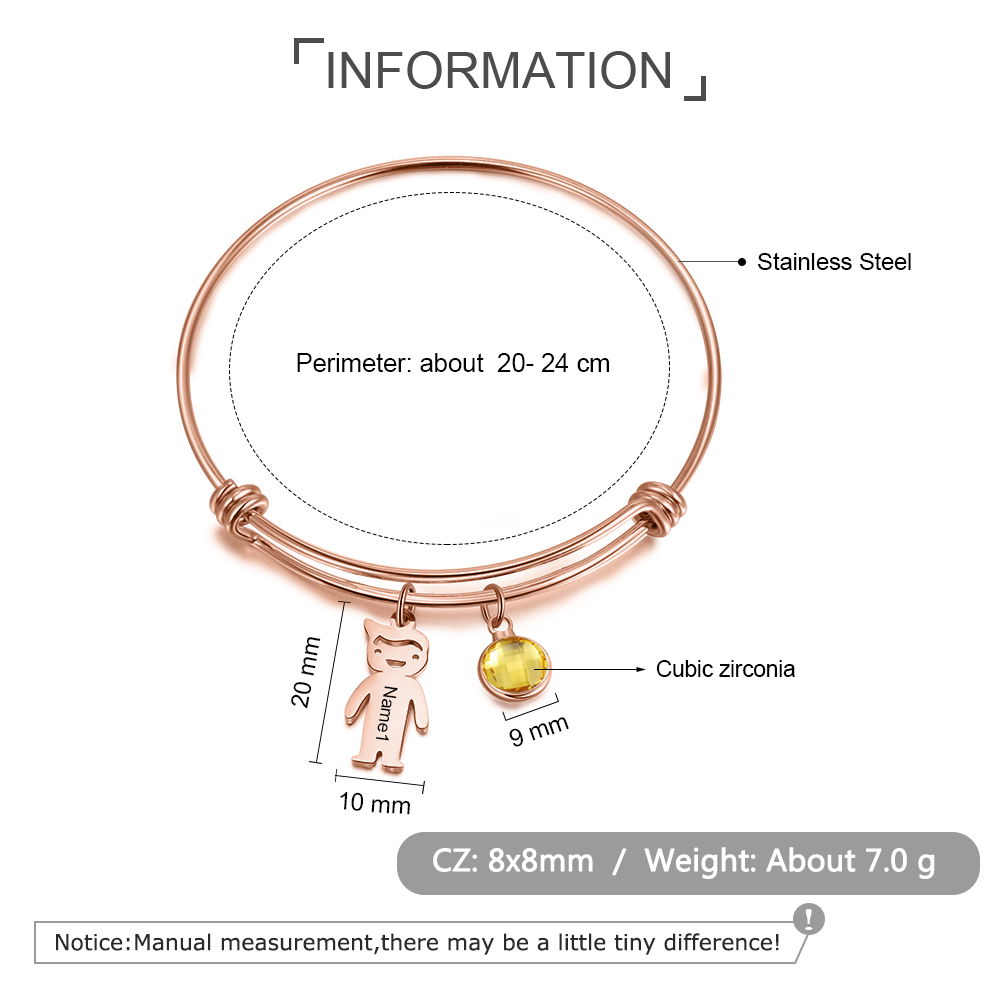 Bracciale regolabile Jessemade con 1 ciondolo per bambino e 1 pietra di nascita