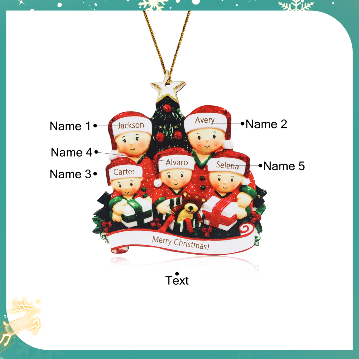 Ornamento Natalizio Personalizzato con 5 Nomi e 1 Testo Regalo di Natale in Legno per Famiglia | Jessemade