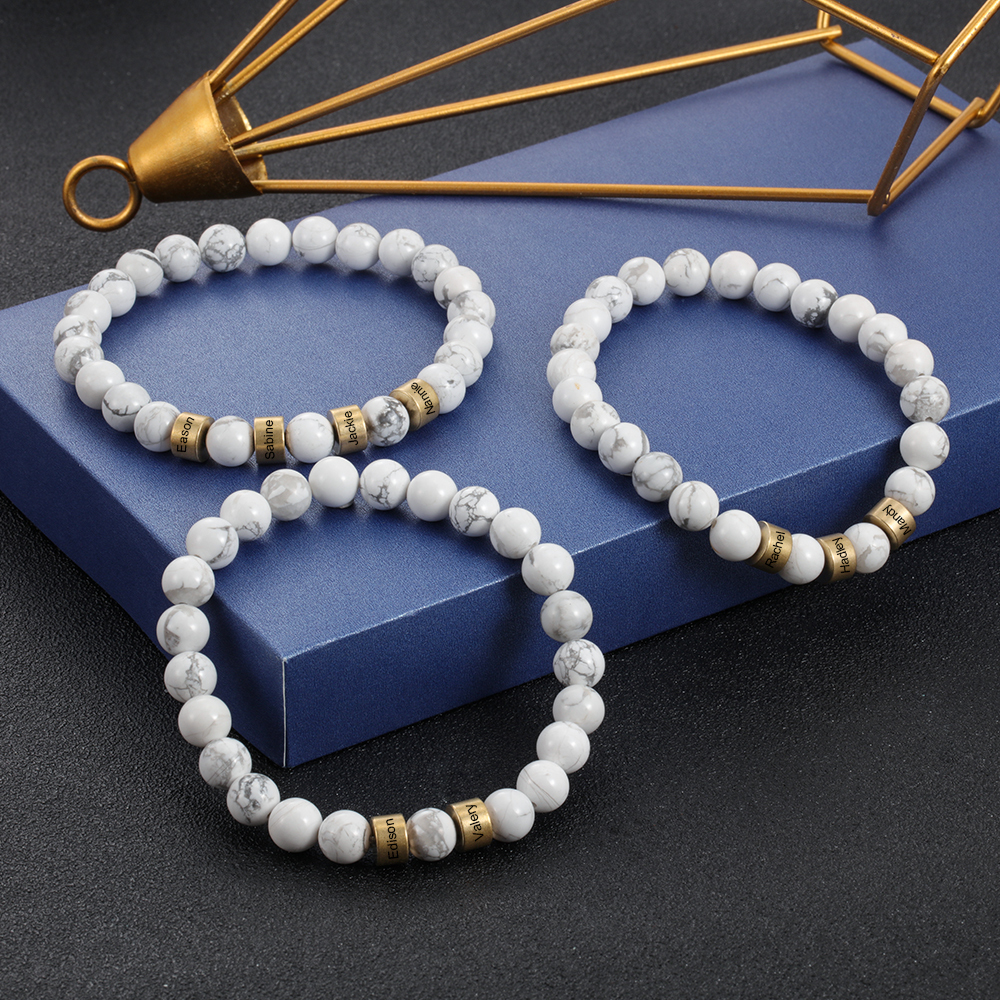 Braccialetto 3 nomi braccialetto personalizzato in howlite bianco