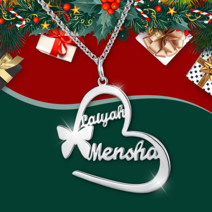 Argento s925 Collana con 2  nomi personalizzatIi e 2 nomi Farfalla